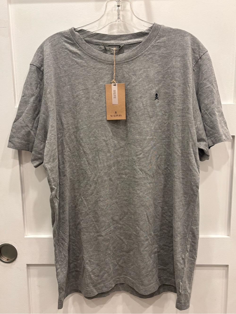 Scalpers Gray Short Sleeve Crew Tee with Small Cross Bones Emblem